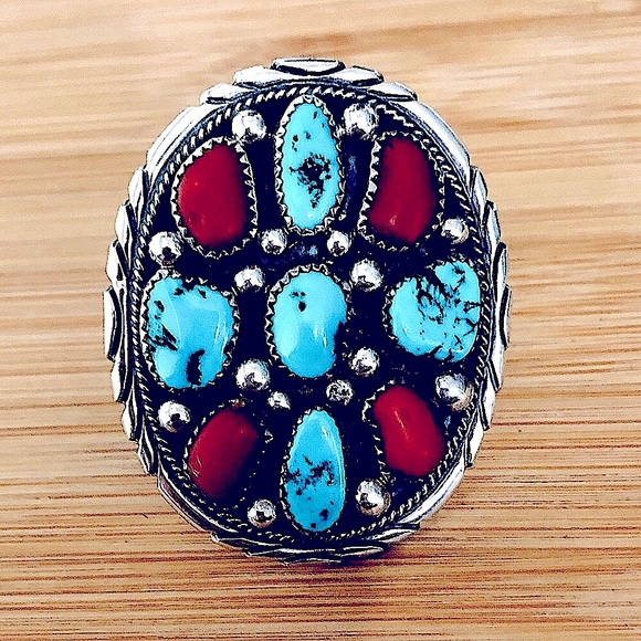 $248 Estate Signed Native American Vintage Ring  Sterling Silver  Size 9 - Picture 3 of 8